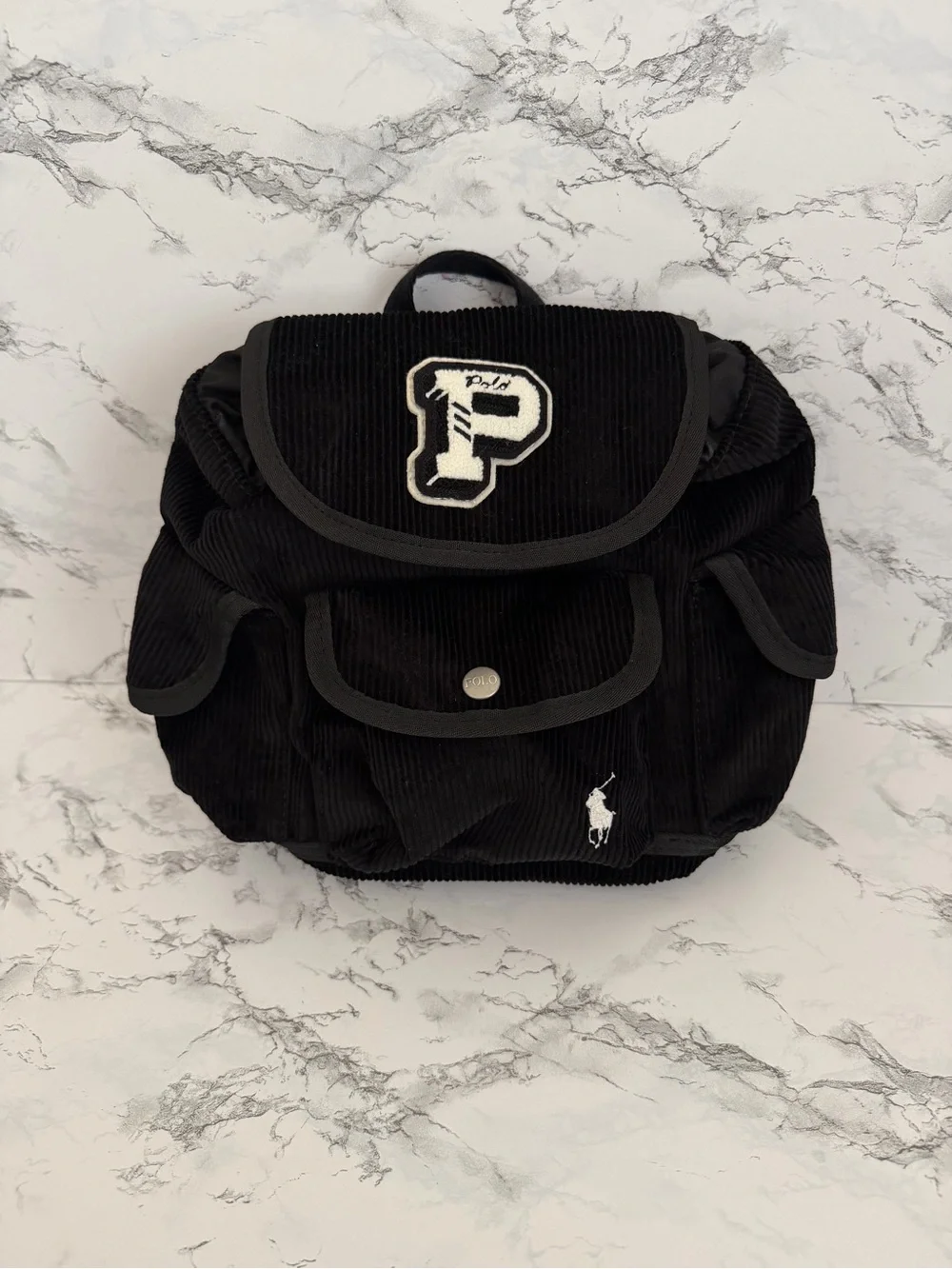 Polo Ralph Lauren PWing Patched Mini Bag Backpack Preppy Hampton Polo Bear Black